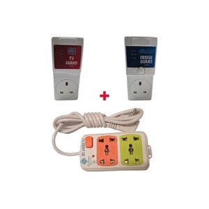MK Voltshield TV Guard + FREE Fridge Guard with FREE Small Extension Cable - White