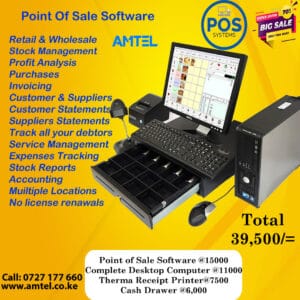 Point Sale & Stock Management Software, Complete Desktop Computer, Cash Drawer, Receipt Thermal Printer